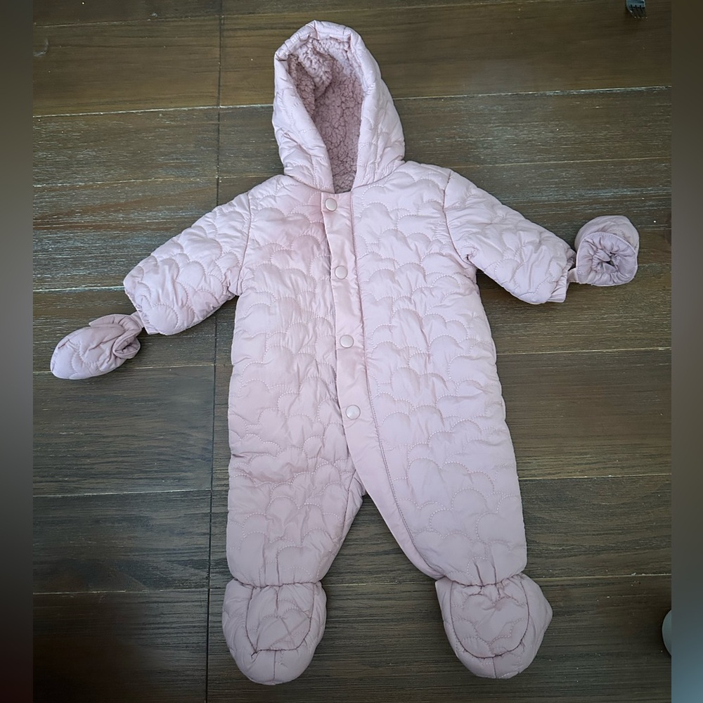 Marks & Spencer Light Pink Quilted Baby One-Piece Footie with Hood